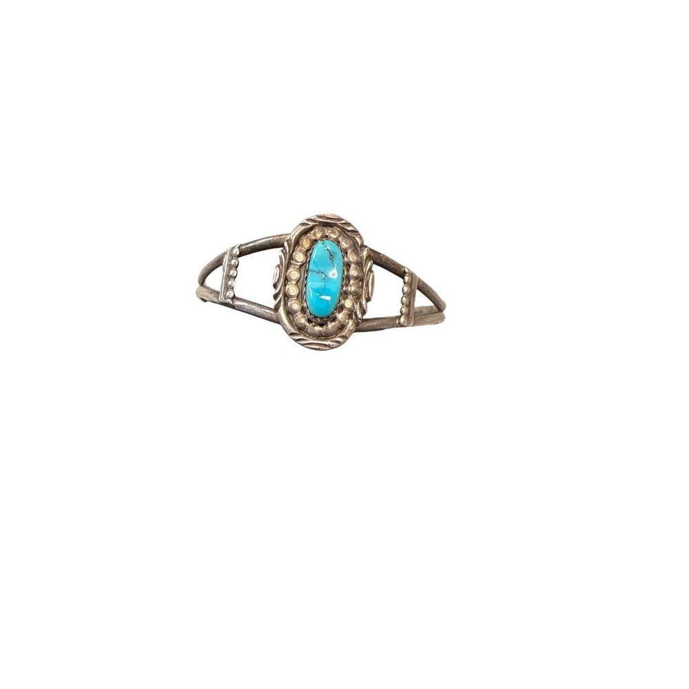 Native American Vintage Sterling Silver & Turquoise Cuff Bracelet